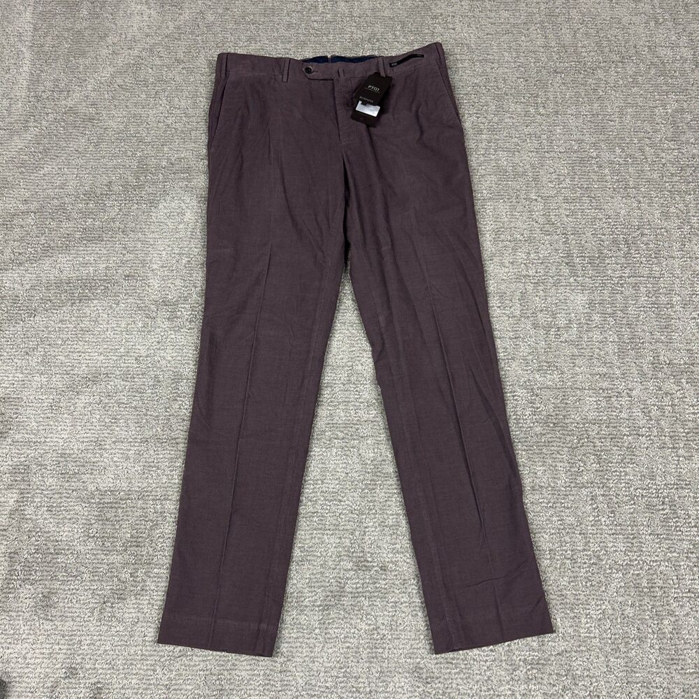 PT01 Torino Corduroy Pants Slim Fit Men EU 52R US 34 Eggplant Purple Stretch New